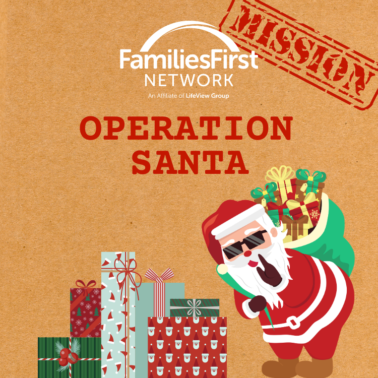 Santa image holding presents on a secret mission folder